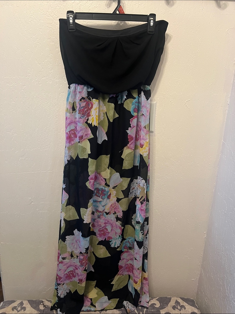 Emerald Sundae Black Strapless Floral Maxi Dress